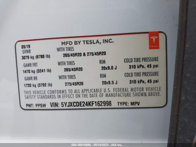 5YJXCDE24KF162998 Tesla MODEL X