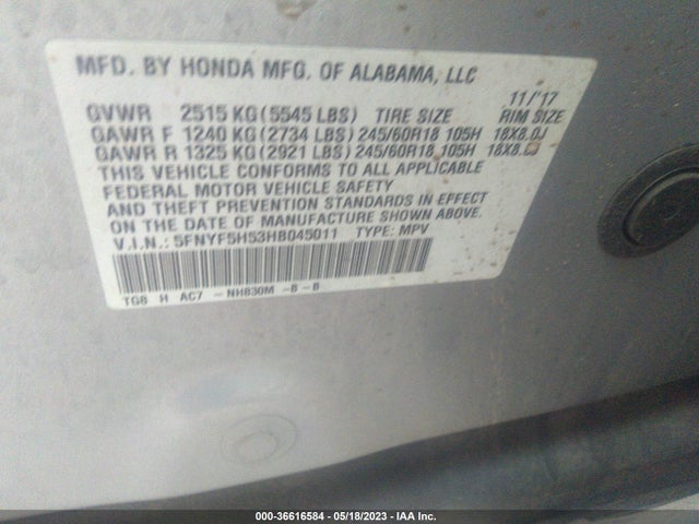 Honda Pilot Ex-l 2017 5FNYF5H53HB045011 Image 9