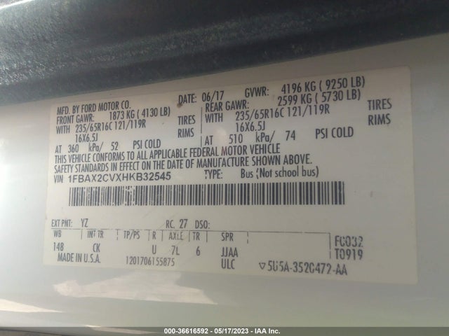 2017 Ford Transit, VIN: 1FBAX2CVXHKB32545