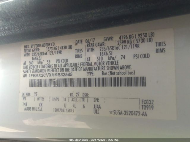 1FBAX2CVXHKB32545 Ford Transit Wagon Xl/xlt