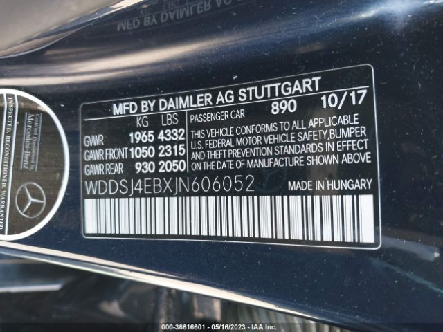 WDDSJ4EBXJN606052 Mercedes-Benz Cla Cla 250