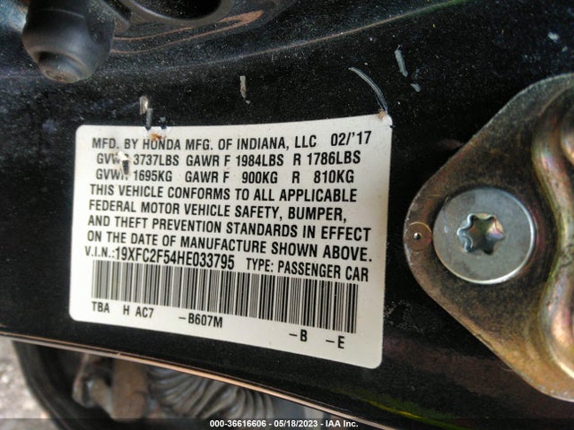 Honda Civic Sedan Lx 2017 19XFC2F54HE033795 Image 9