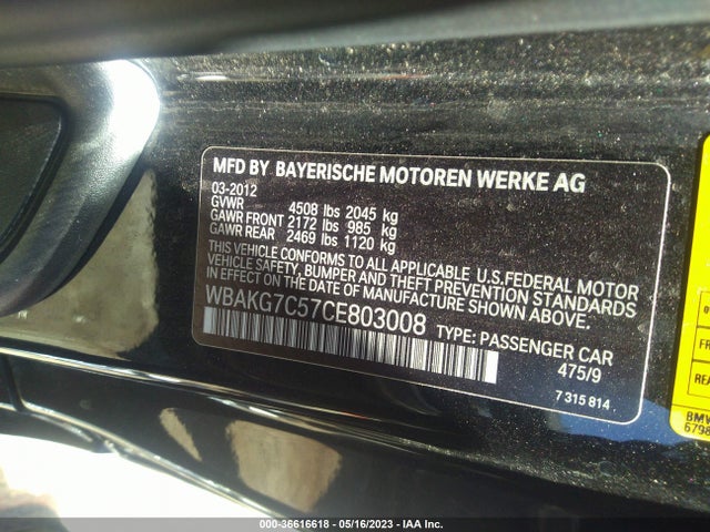 2012 BMW 3 SERIES 335I VIN: WBAKG7C57CE803008