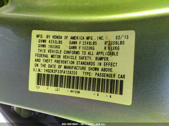 Honda Accord Sedan Lx 2015 1HGCR2F33FA128205 Image 10