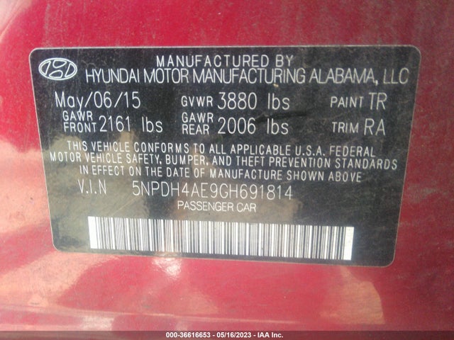 Hyundai ELANTRA SE 2016 5NPDH4AE9GH691814 Image 11