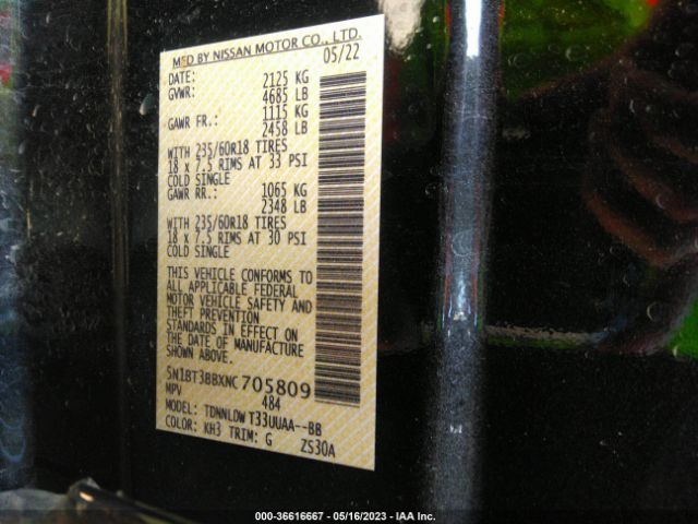 5N1BT3BBXNC705809 Nissan ROGUE SV