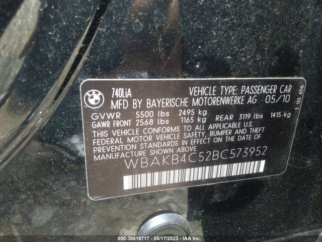 2011 BMW 7 SERIES 740LI VIN: WBAKB4C52BC573952