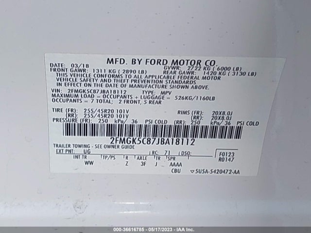 Ford FLEX SEL 2018 2FMGK5C87JBA18112 Image 10