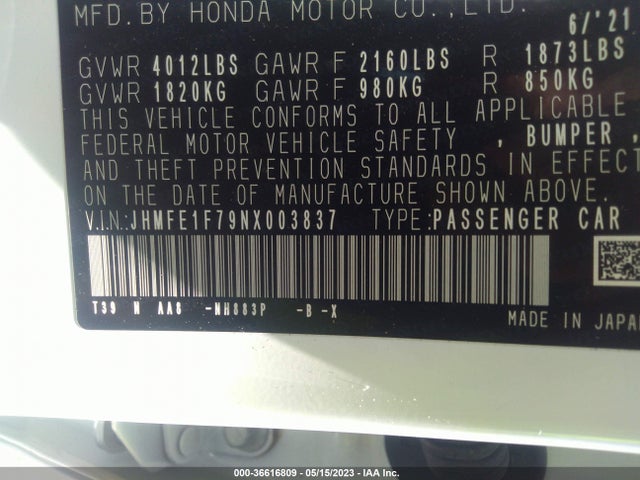 Honda Civic Sedan Ex 2022 JHMFE1F79NX003837 Image 9