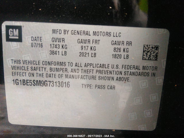Chevrolet CRUZE LT 2016 1G1BE5SM9G7313016 Image 11