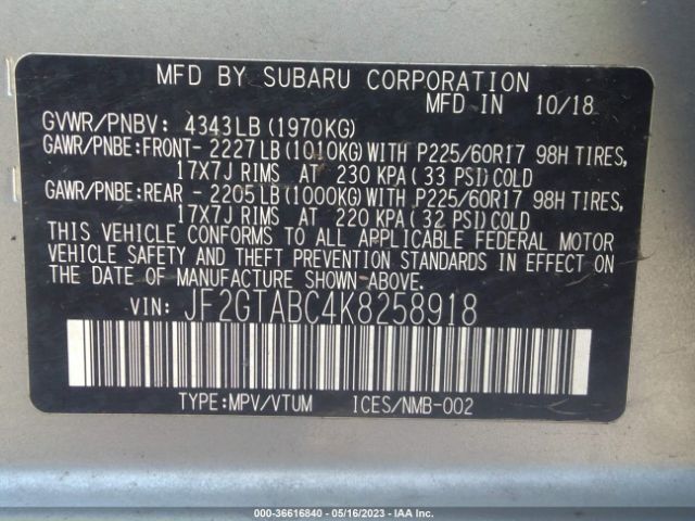 JF2GTABC4K8258918 Subaru Crosstrek