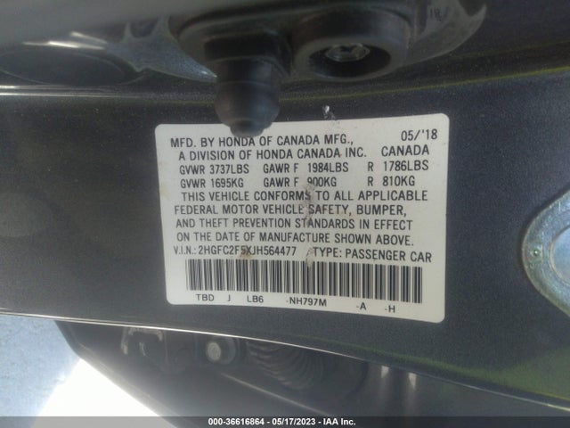 Honda Civic Sedan Lx 2018 2HGFC2F5XJH564477 Image 9