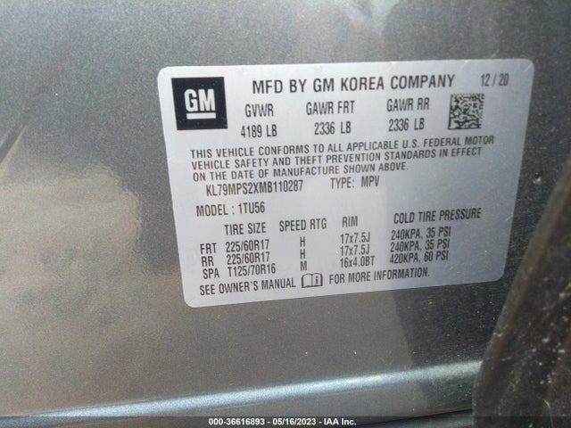 Chevrolet Trailblazer Lt 2021 KL79MPS2XMB110287 Image 9