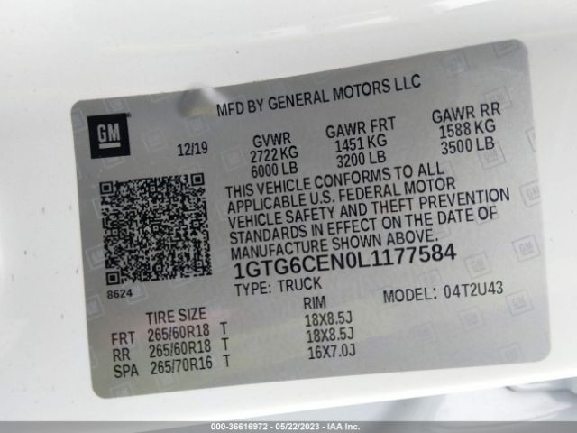 1GTG6CEN0L1177584 GMC Canyon 4wd Sle