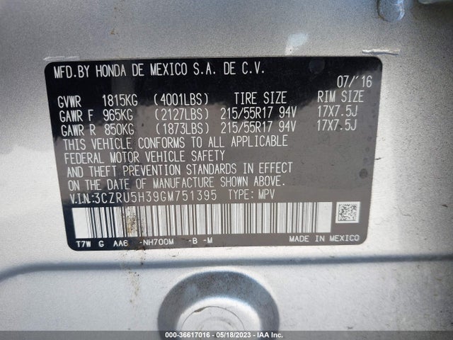 Honda HR-V LX 2016 3CZRU5H39GM751395 Image 10