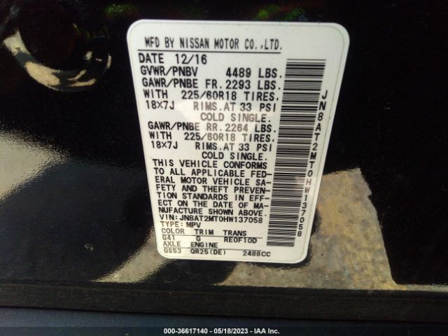 JN8AT2MT0HW137058 Nissan Rogue Sl