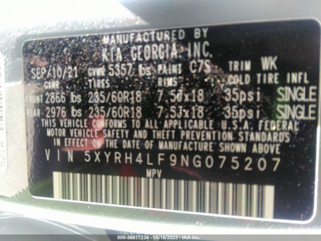 5XYRH4LF9NG075207 KIA SORENTO EX