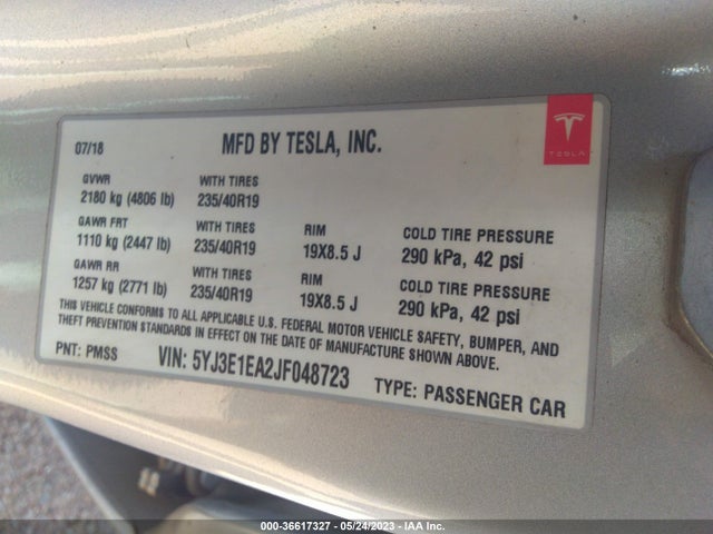 Tesla Model 3 Range Battery 2018 5YJ3E1EA2JF048723 Image 10