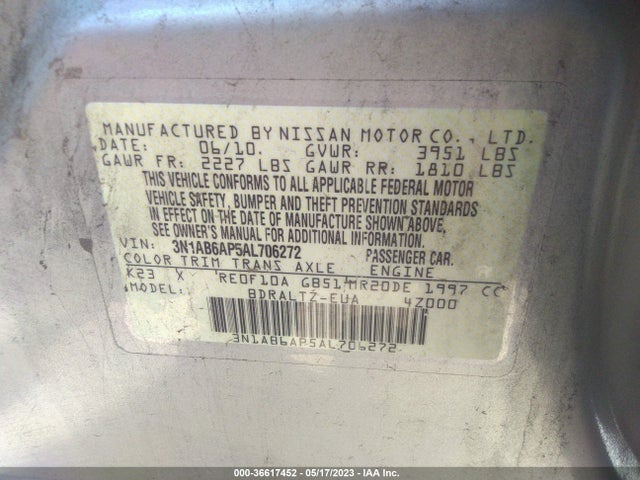 2010 NISSAN SENTRA 2.0S VIN: 3N1AB6AP5AL706272