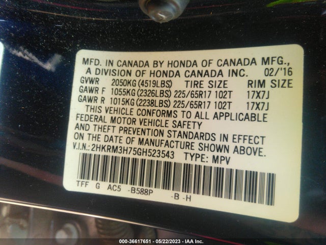 Honda Cr-v Ex-l 2016 2HKRM3H75GH523543 Image 9