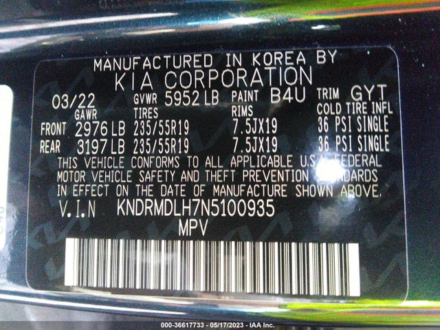 2022 Kia Sorento, VIN: KNDRMDLH7N5100935