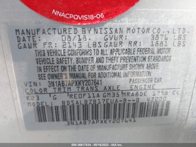 3N1AB7APXKY207641 Nissan SENTRA S