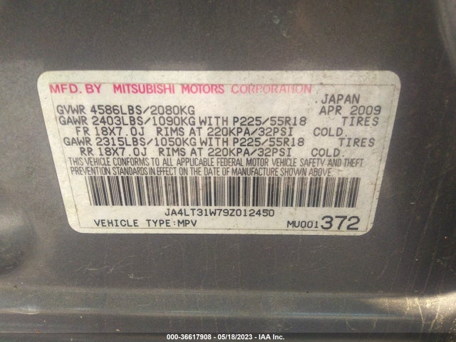 2009 MITSUBISHI OUTLANDER SE VIN: JA4LT31W79Z012450