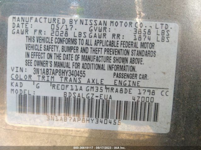 3N1AB7AP8HY340455 Nissan SENTRA SL