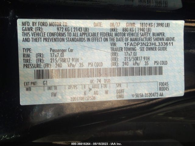 1FADP3N23HL333611 Ford Focus Titanium