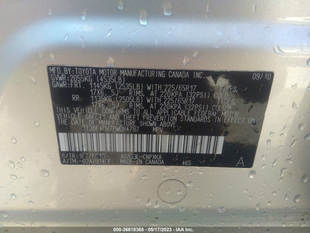 2011 TOYOTA RAV4 VIN: 2T3BF4DV7BW084787