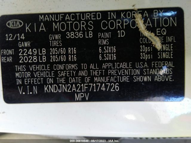 KNDJN2A21F7174726 KIA Soul Base