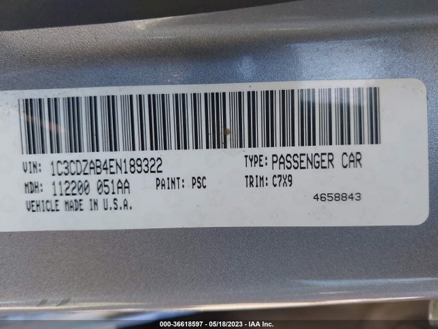 Dodge AVENGER SE 2014 1C3CDZAB4EN189322 Image 9