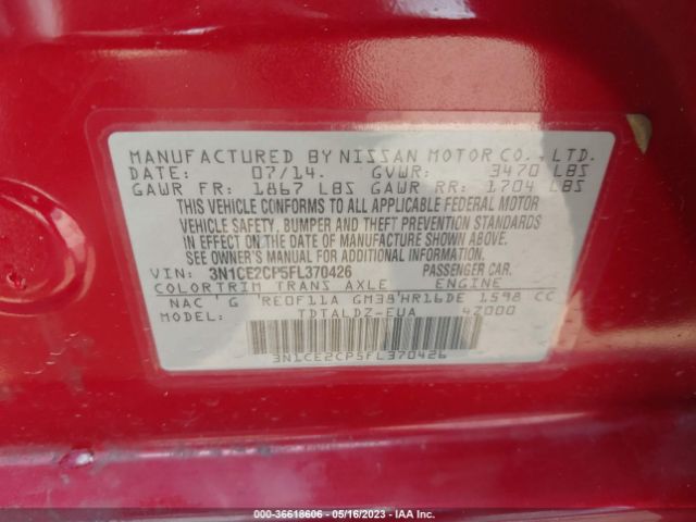3N1CE2CP5FL370426 Nissan Versa Note S/s Plus/sv/sr/sl