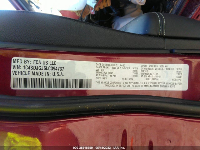 Dodge Durango Srt 2020 1C4SDJGJ6LC394737 Image 9