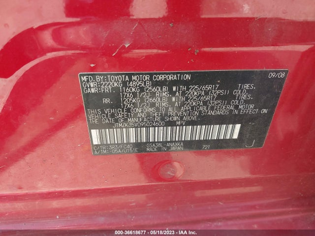 2009 TOYOTA RAV4 VIN: JTMZK35V095024600
