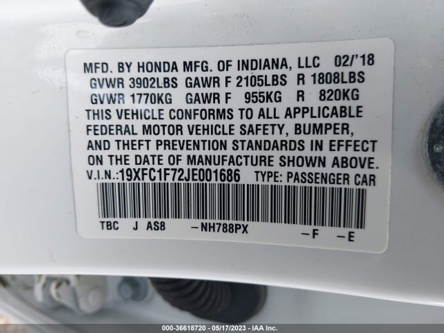 Honda Civic Sedan Ex-l 2018 19XFC1F72JE001686 Image 9