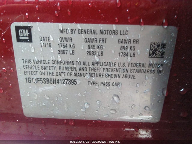 Chevrolet Sonic Premier 2017 1G1JF5SB6H4127895 Image 9