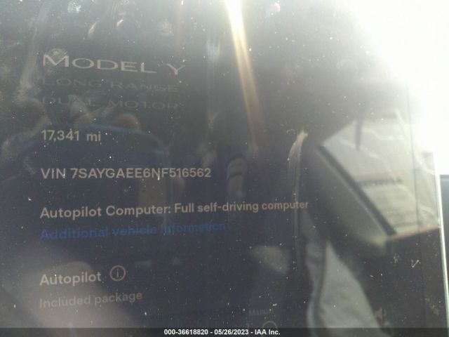 7SAYGAEE6NF516562 Tesla Model Y Long Range