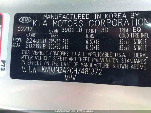 KNDJN2A20H7481372 KIA Soul Base