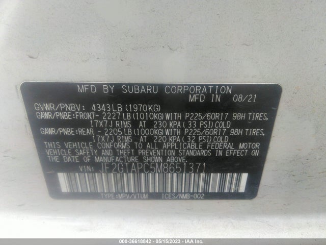 Subaru Crosstrek Premium 2021 JF2GTAPC5M8651371 Image 9