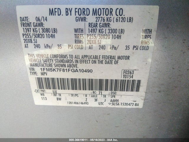 1FM5K7F81FGA10490 Ford Explorer Limited