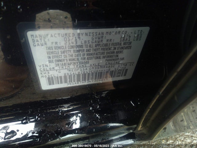 2019 NISSAN SENTRA S VIN: 3N1AB7AP3KY304549