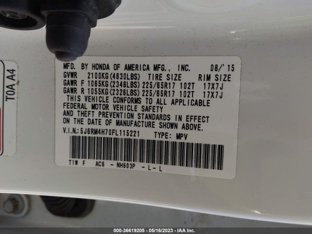 Honda Cr-v Ex-l 2015 5J6RM4H70FL115221 Image 9