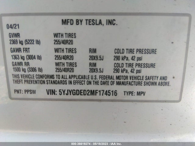 Tesla Model Y Standard Range 2021 5YJYGDED2MF174516 Image 10