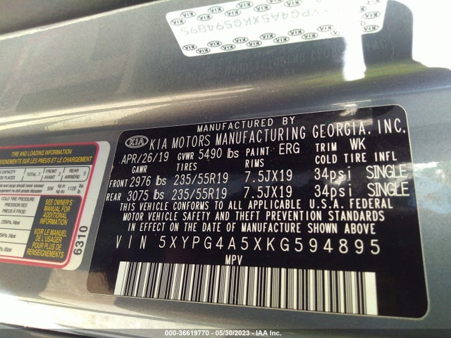 KIA Sorento S V6 2019 5XYPG4A5XKG594895 Image 11
