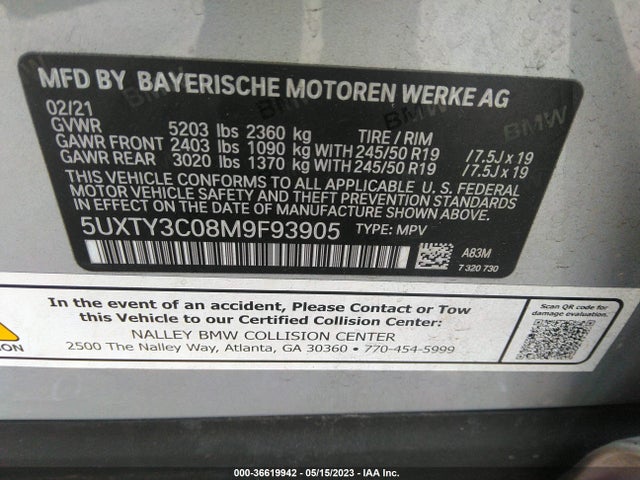 BMW X3 Sdrive30i 2021 5UXTY3C08M9F93905 Image 9