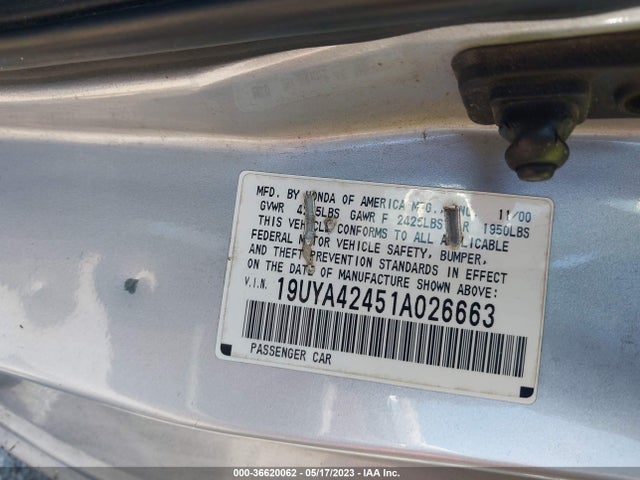 2001 ACURA CL VIN: 19UYA42451A026663