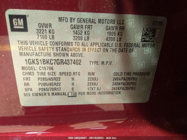 1GKS1BKC7GR437402 GMC YUKON SLT
