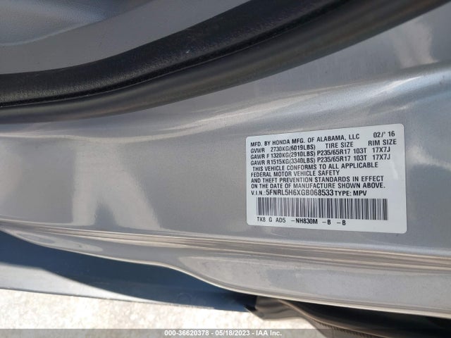 Honda Odyssey Ex-l 2016 5FNRL5H6XGB068533 Image 9