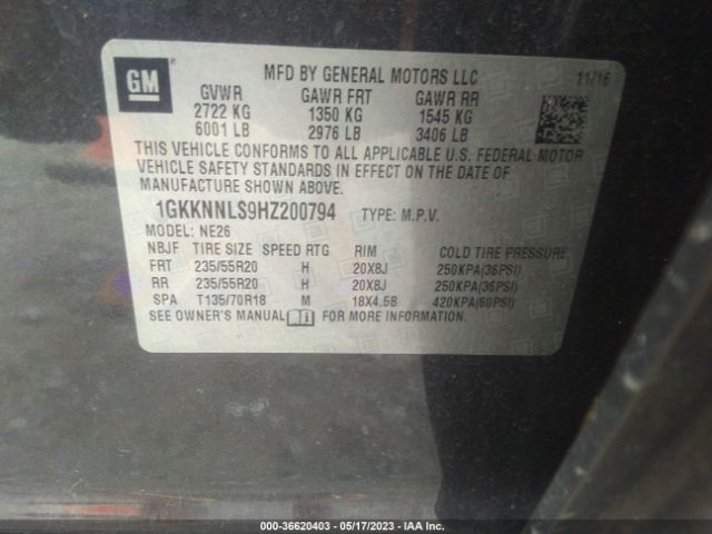 1GKKNNLS9HZ200794 GMC ACADIA SLT